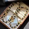Vintage High Quality Natural Black Agate Design Sweater Chain Necklace Collarbone Chain