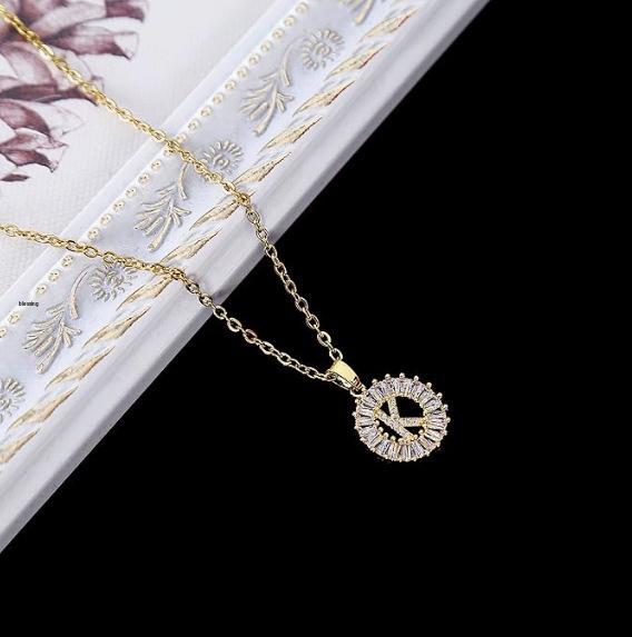 Xiyin TK Small Copper Zircon Round Pendant Necklace with English Letters