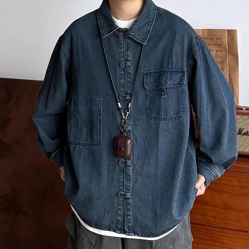 Retro Long-sleeved Denim Shirt Men's Washing and Old Lapel Versatile Shirt Jacket