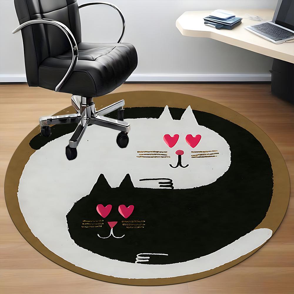 1pc Cats YinYang Office Round Area Rug, Indoor Mat Suitable ForOffice, Under Office Chairs Bedroom Living Room Home Decor, Room Deco 106