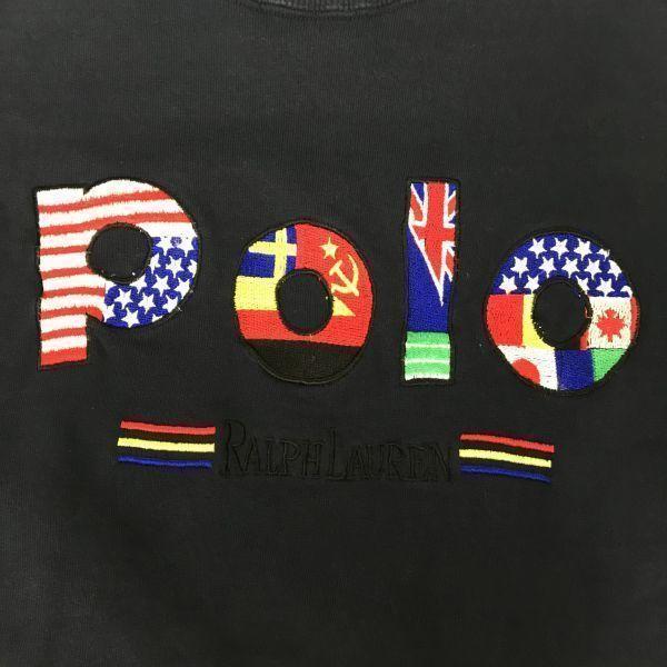 Rare Pattern Ralph Lauren Flag Big Logo Embroidered Sweatshirt / Men's L / Navy / Round Neck(USED)