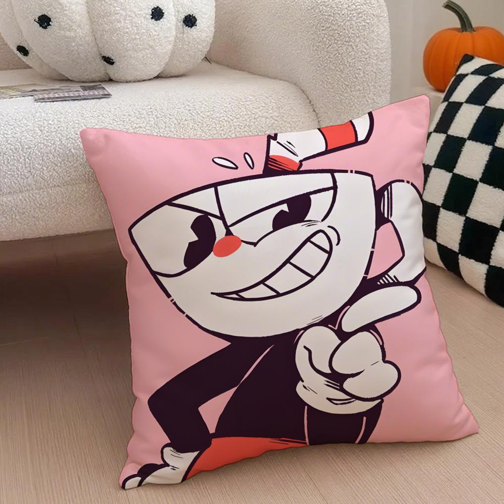 Retro Cartoon American Game CCuphead Cushion Cover Throw Pillow Cover Hidden Button Durable Polyester Chair Cushion