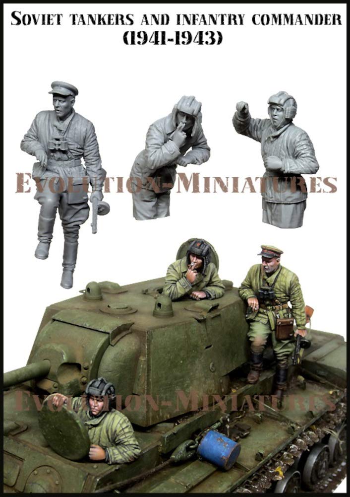 Evolution Miniatures 1/35 Scale Resin Kit EM-35208: WWII Russian Red Army Tank Crew & Sniper Commander Set, 1941-1943