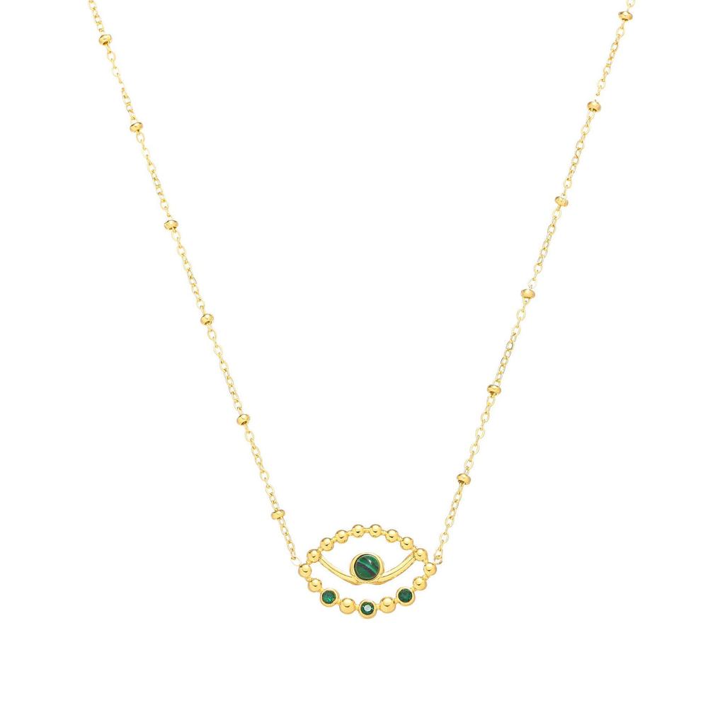 Emerald-Accented Titanium Steel Necklace - Elegant French Leaf Design
