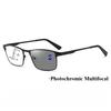 Fashionable Men's Square Metal Frame Multi Focal Color Changing Reading Glasses with Anti Blue Light Refractive Index+1.0 To+4.0