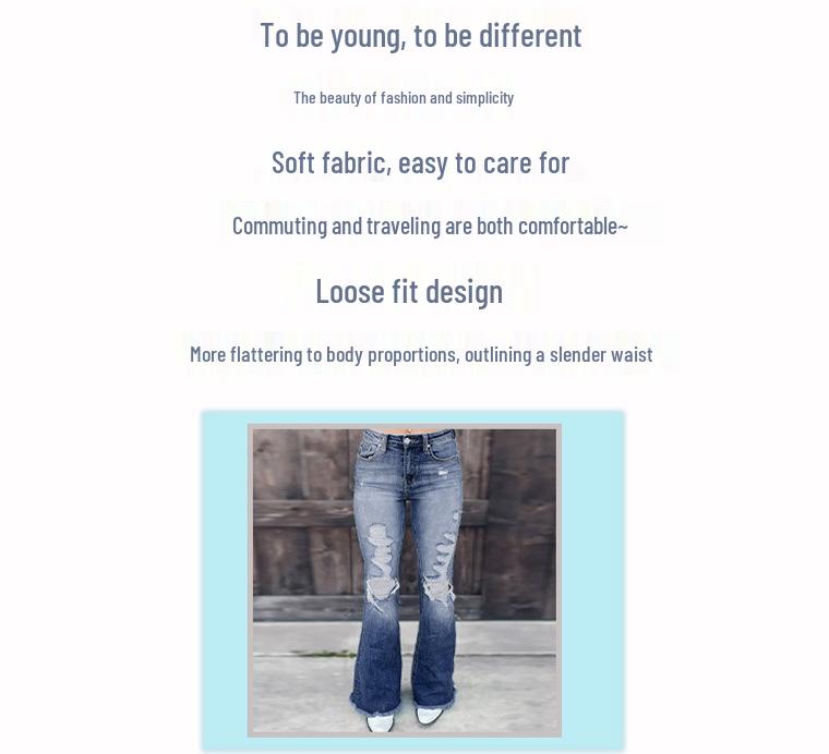 European & American Women's High Waist Slimming Flare Jeans - 2025 New Style, Comfortable Ripped Stretch Denim