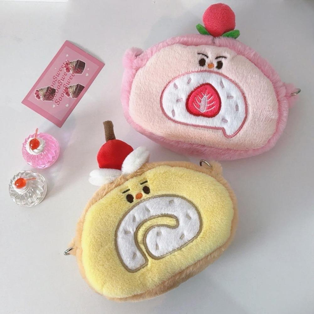 Cake Shape Swiss Roll Coin Purse Cute Cartoon Shoulder Bag Versatile Plush Crossbody Bag Gift