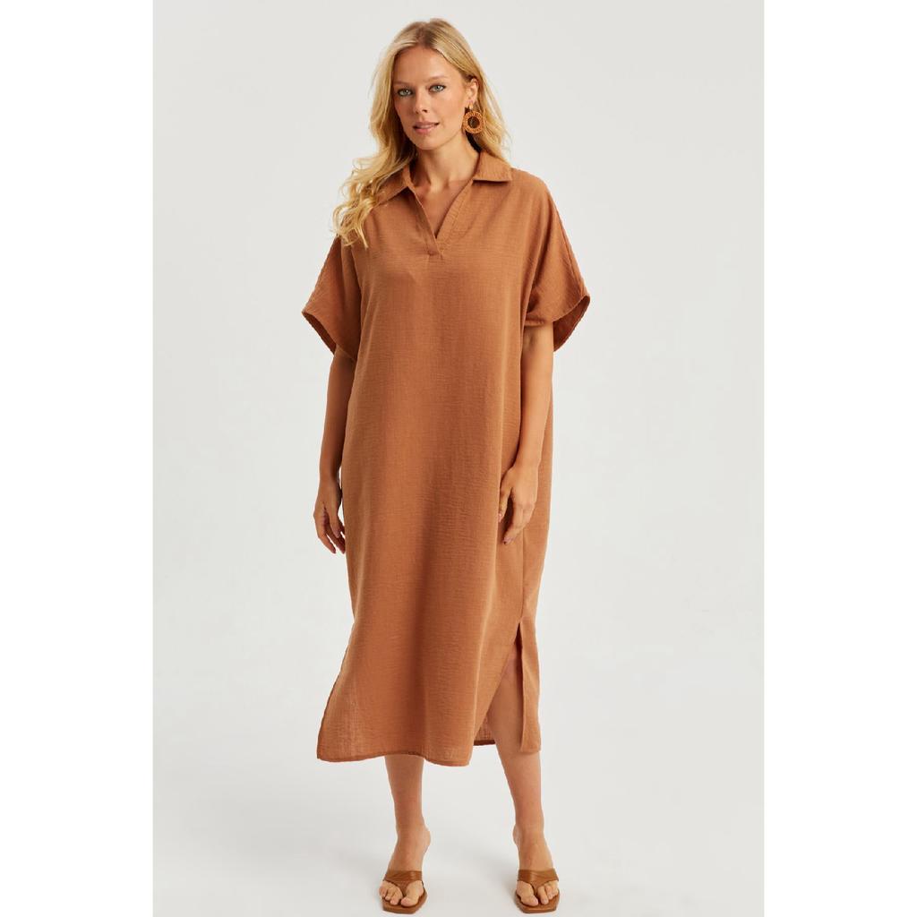 Women's Black Linen Midi Dress Dmr85