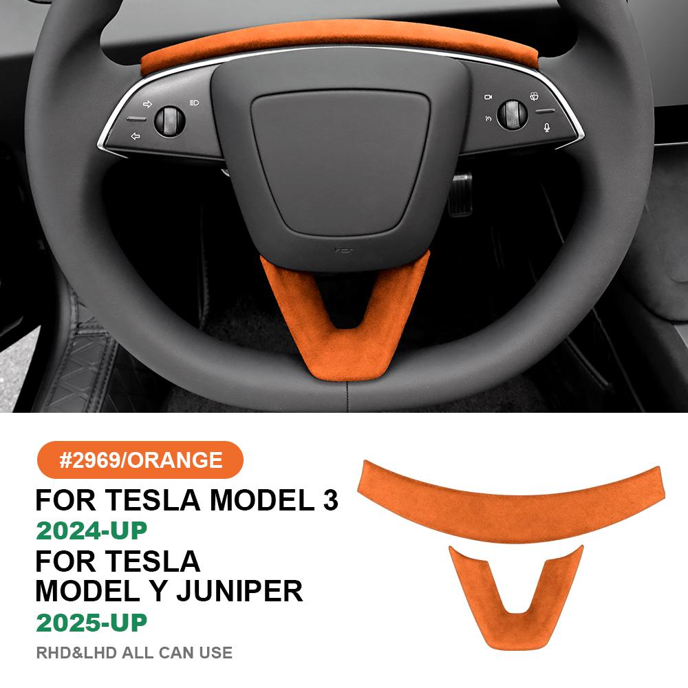 Italian Top Suede for Tesla Model 3 Highland 2025 Model Y Juniper 2025-Up Steering Wheel Trim Cover Protect Sticker Interior