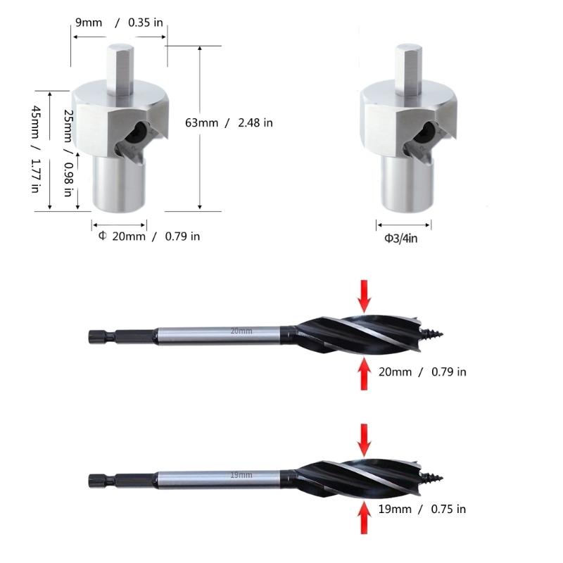 Benches Dog Hole Chamfer Reamer Tool Stainless Steel Dog Hole Chamfer Reamer for 19mm/20mm Dog Holes Polishing Finish