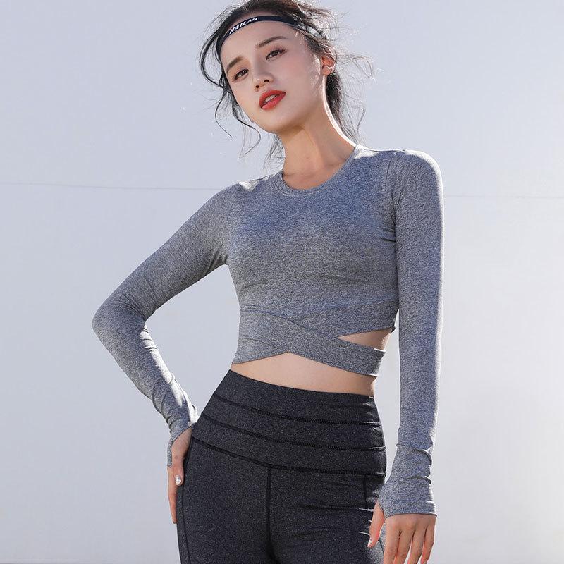 2025 Women's Yoga Sport Quick-Drying Cross Long Sleeve Crop Top