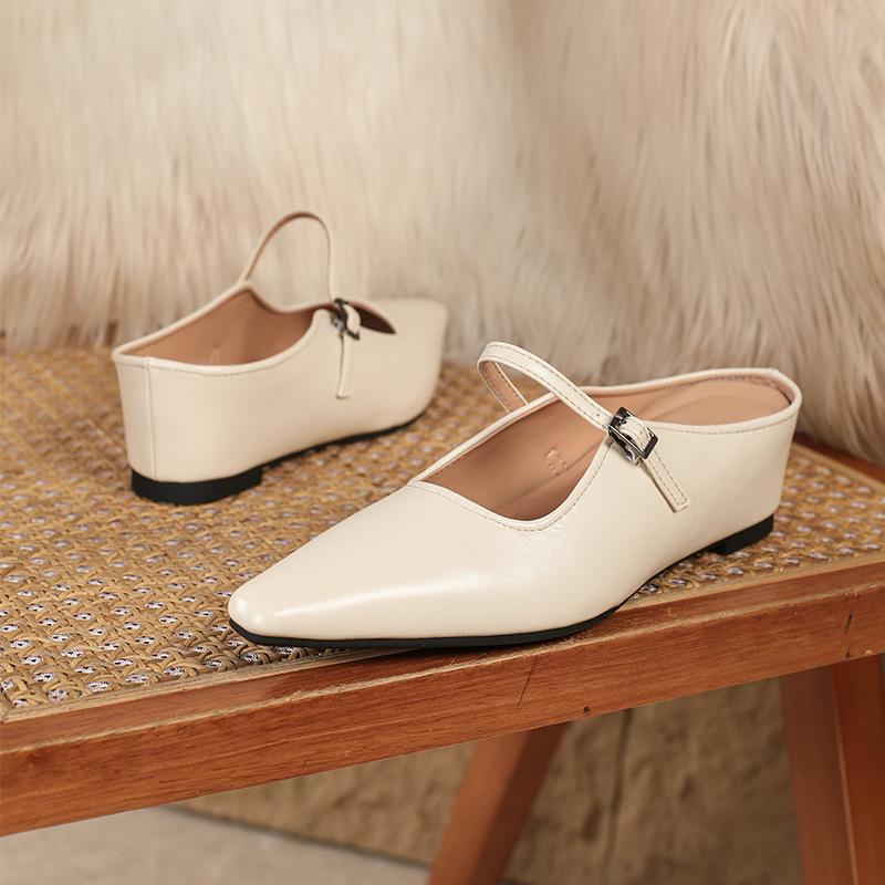 Pointed Single Shoes Women's Shallow Mouth Soft Sole Low Heel One-word Buckle Bag Head Inner Height Increase Mary Jane Shoes Fashion