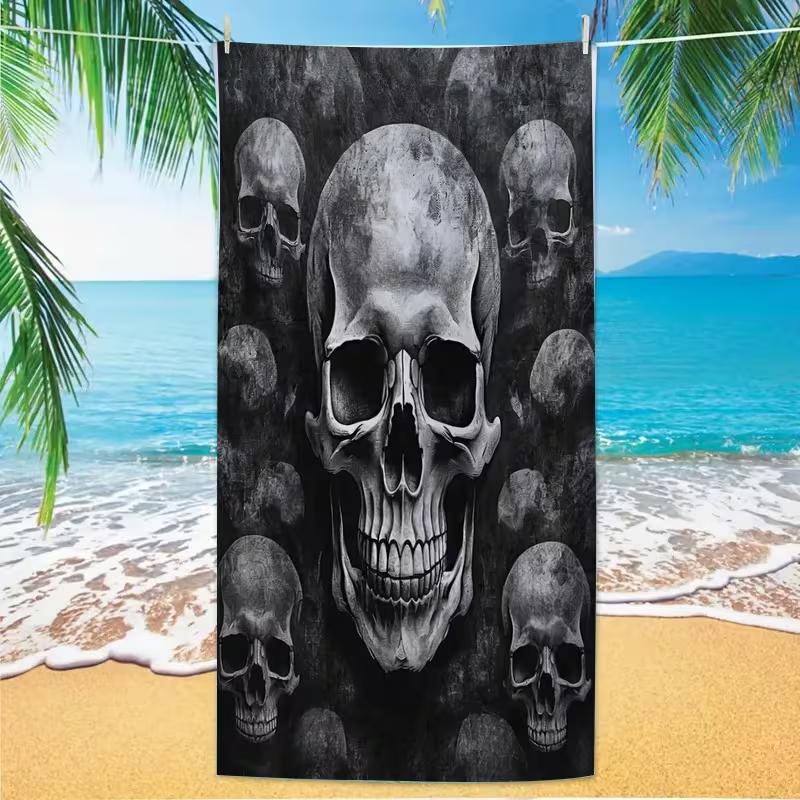 

Vintage Skull Pattern Beach Towel Gothic Punk Skeleton Head Graphic Absorbent Quick Dry Soft Towel for Beach Party Travel Use W30*H60(CM)