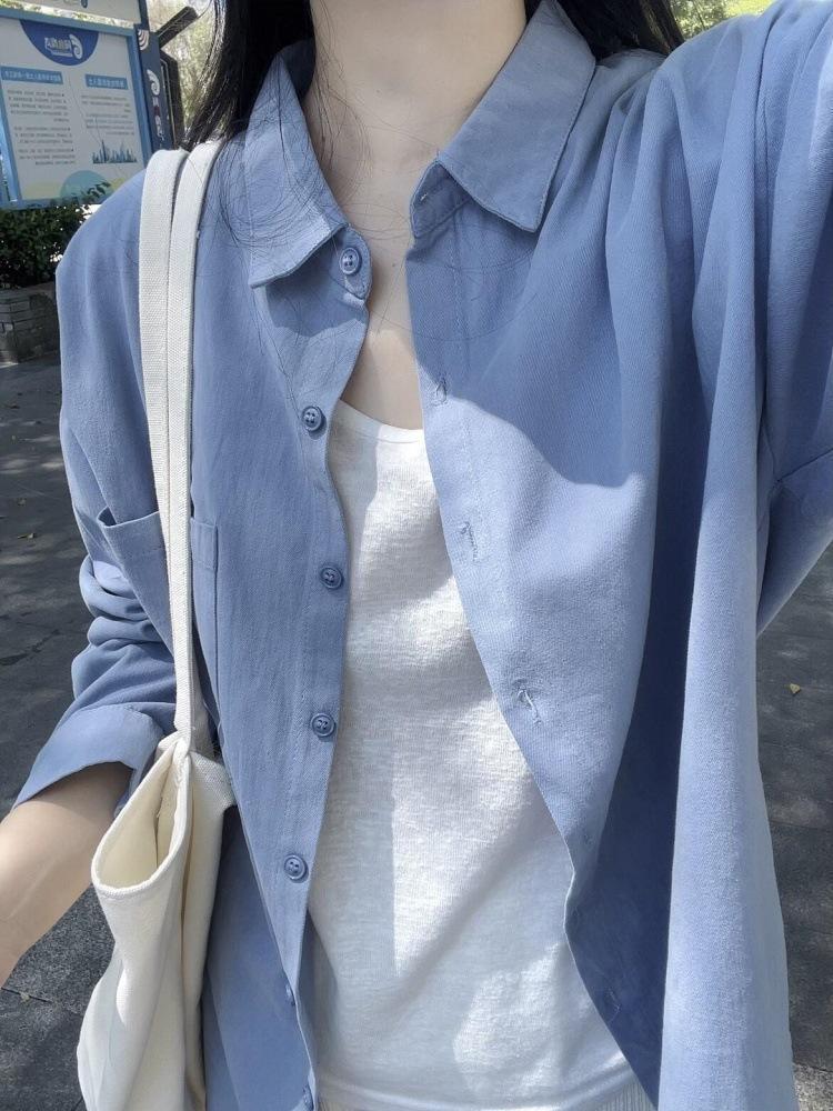 Blue Pure Cotton Women's Shirt, Unique Loose Commuter Design for Early Spring & Autumn 2026.