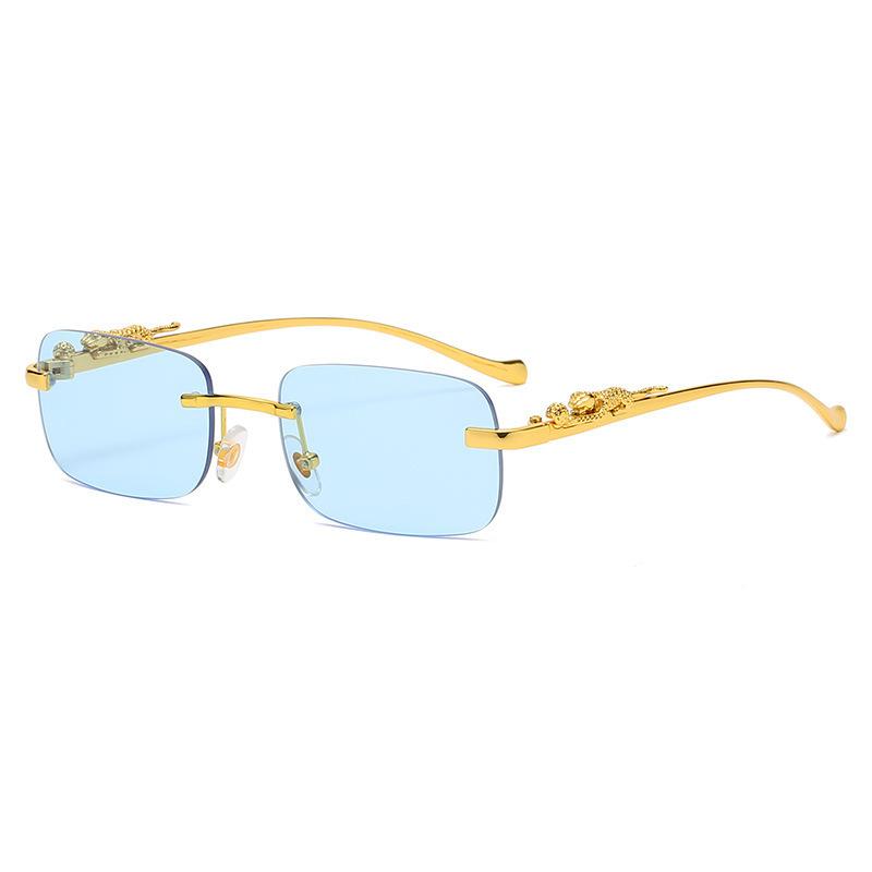 Frameless square sunglasses colored men's and women's retro leopard head metal sunglasses cheetah decorative sunglasses