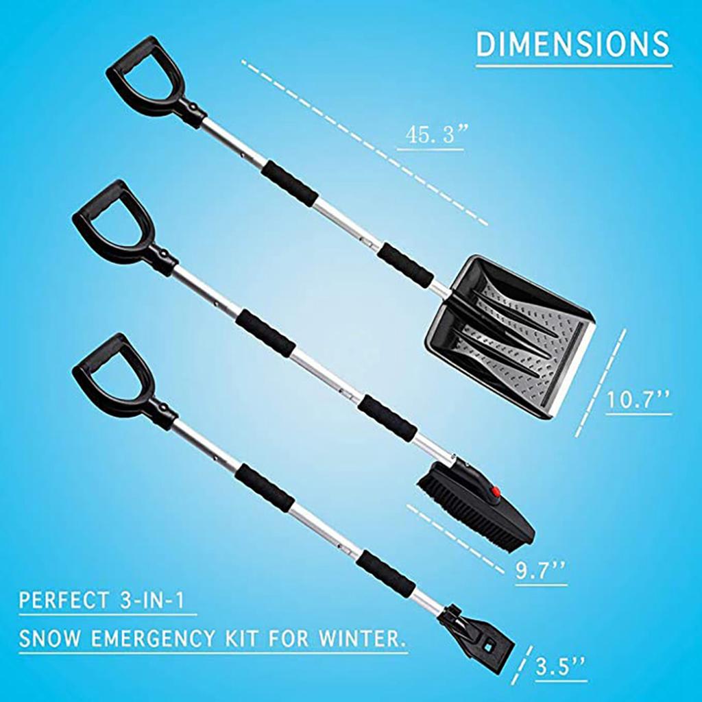 Snow Shovel Kit 3 In 1 Foldable Car Snow Shovel Set Portable Emergency Snow Remover Tools for Car