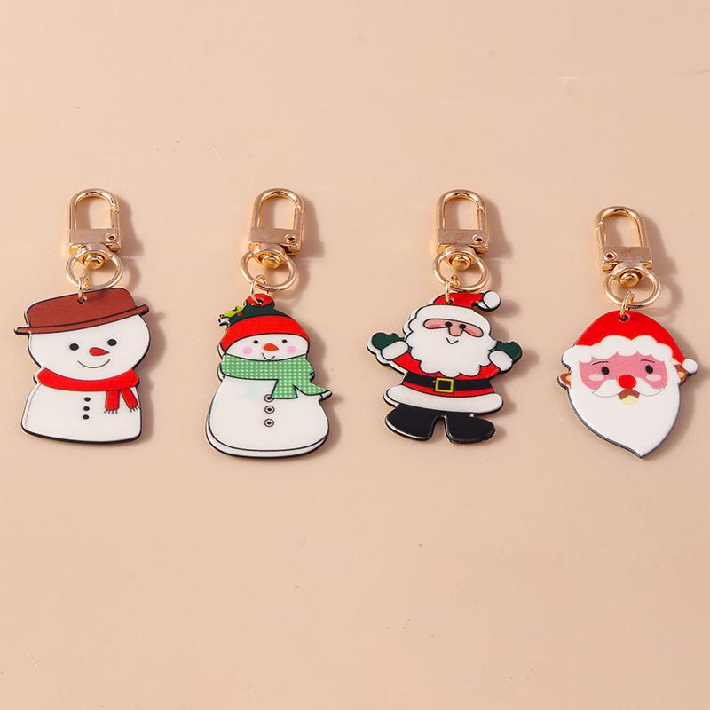 Cute Enamel Snowman Keychain Christmas Tree Elk Santa Clause Keyring Pendants for Handbag Decor DIY X'mas Gifts Accessories