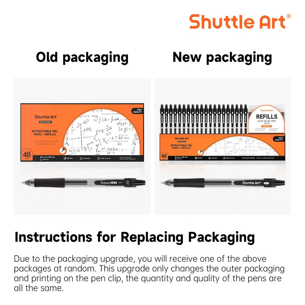 Shuttle Art Gel Ballpoint Gel Gel Knock 20 28 48 Quick Clip for Office Writing Instruments Pen, Pen, Ink, Type, Black, 0.7mm, Pieces, Refills, Packs,