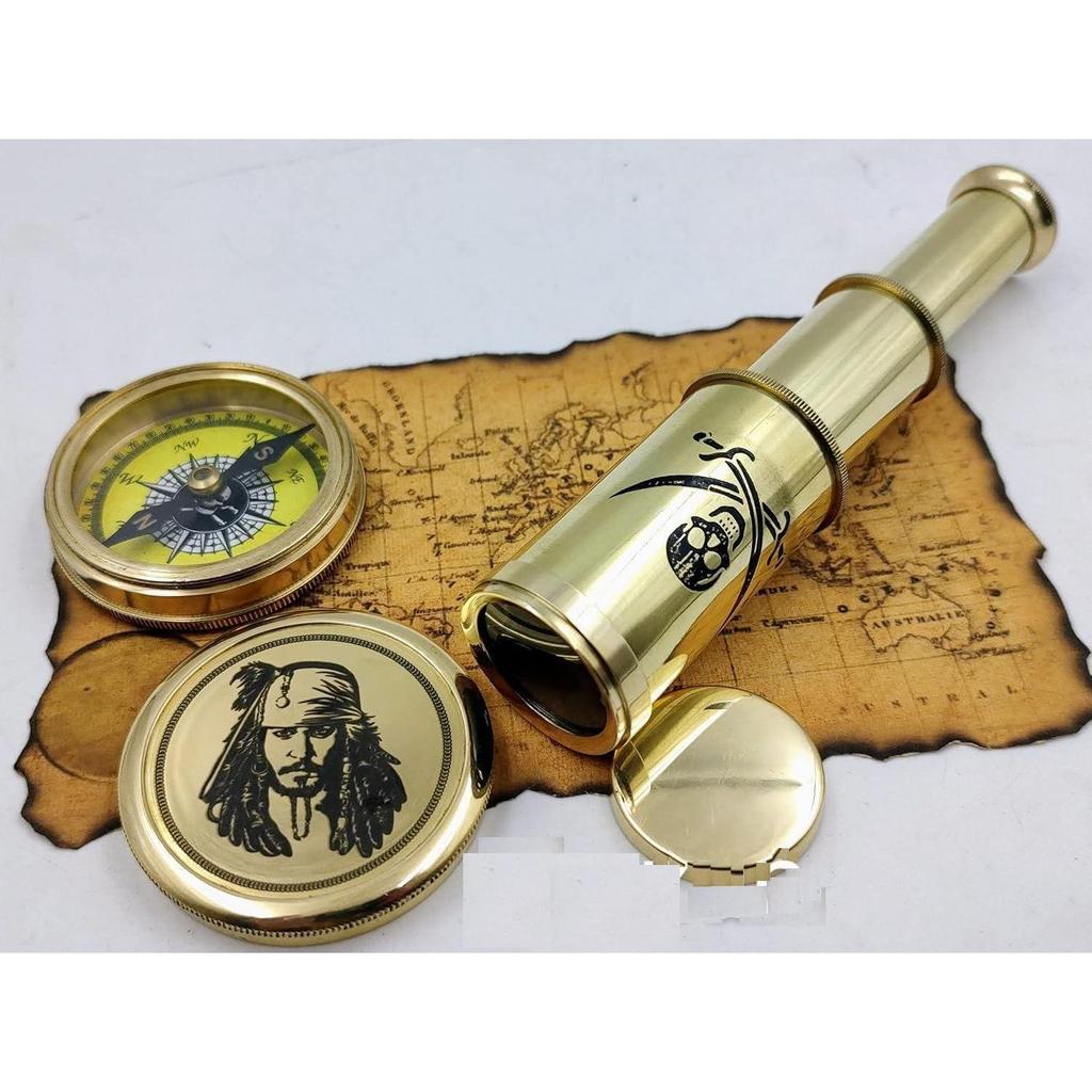 Mosazný kompas kapitána Jacka Sparrowa se sadou Mini 2-násobný dalekohled pro milovníky pirátů