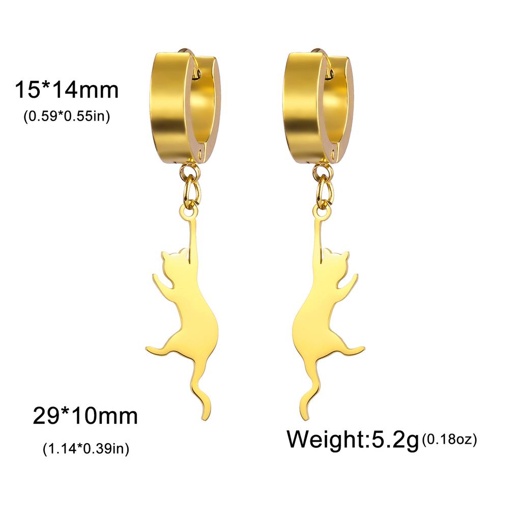 Jumping Cat Swinging Earrings Women's Stainless Steel Long tassel Earrings Fashion Earrings Cute Animal Jewelry Gifts