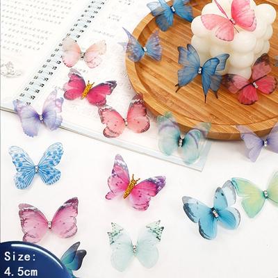 Tecido de Organza 3D Aplicações de Borboleta Cor Gradiente Borboleta de Chiffon Bordada Feita à Mão Patches Camada Dupla