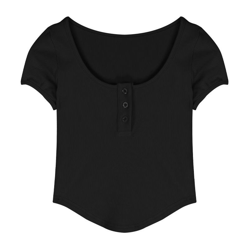 

Irregular U-neck Bodycon T-shirt: Women s 2025 Summer Fashion Small чорний