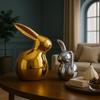 Home Décor Ceramic Cute Golden & Silver Rabbit Figurines (Set of 2, Golden and Silver)