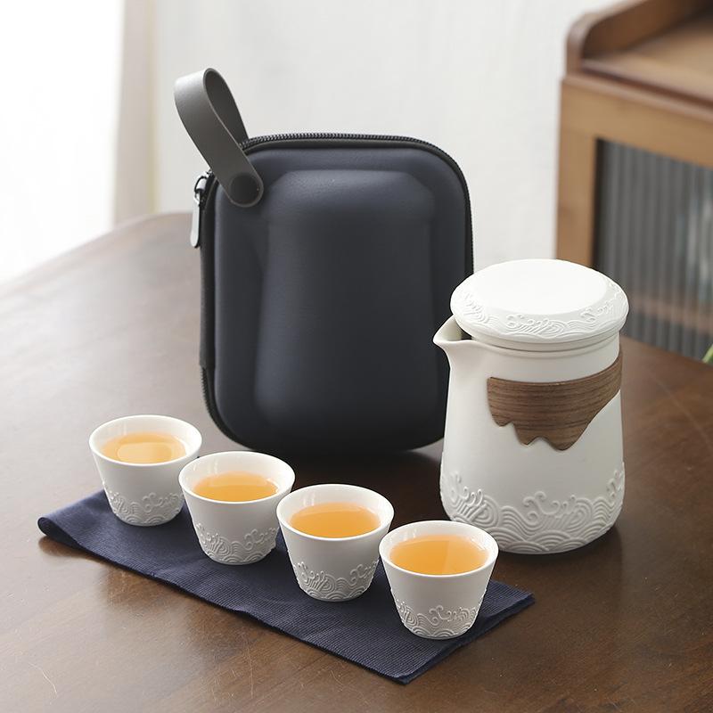 Outdoor Set Travel with Four Cups Camping Teapot Portable Quick Tea Cup