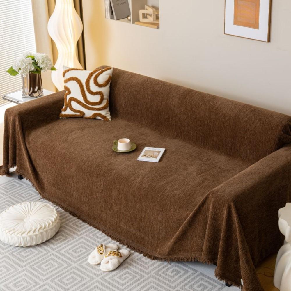 Two-seat Sofa Chenille Reversible Sofa Towel for Decoration Couch Cover With Fringes Throw Blanket Chair Slipcover for Pets Kids