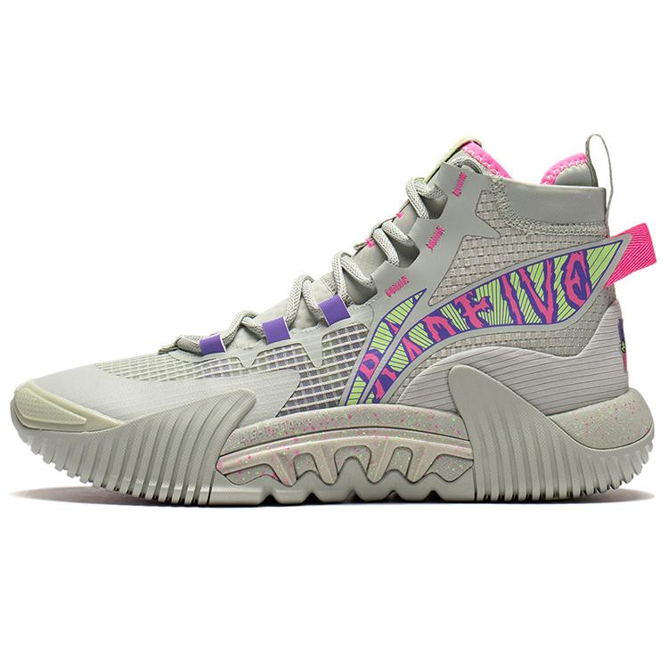 New LiNing Badfive 2 Cushioning Anti Slip And Wear Resistant High Top Performance Basketball Shoes Gray Red Green ABFR001-15