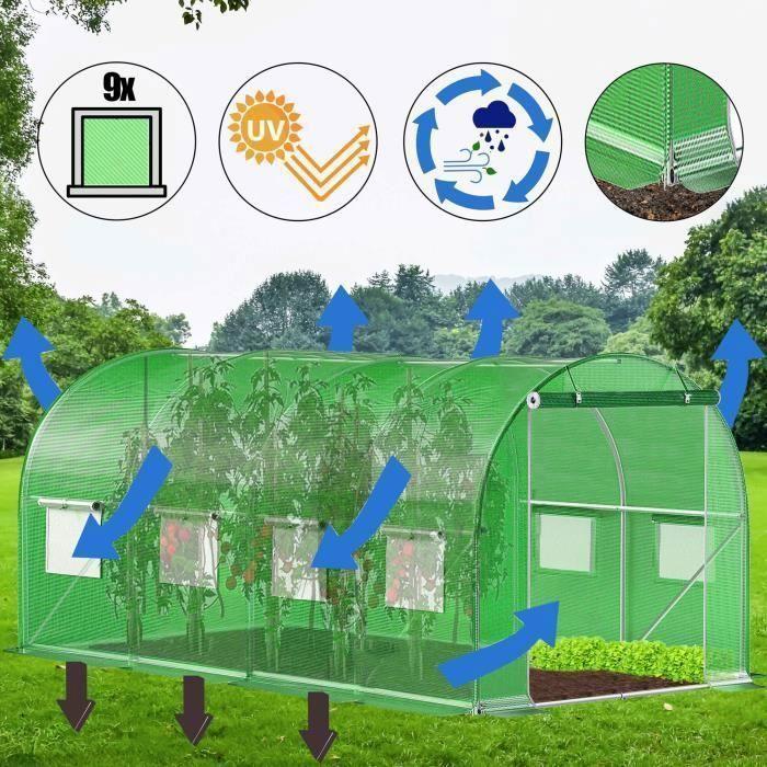 Tunnel Garden Greenhouse - SPRINGOS - 200 X 450 X 200 Cm - Galvanized Metal - UV Protection - PE Film 140 G/m²
