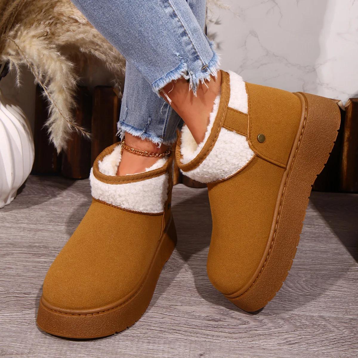 

Thick Bottomed Fleece Lined Slip-On Snow Boots Women s Large Size Cotton Shoes New Style Warmth Comfortable Winter Boots 40 верблюд