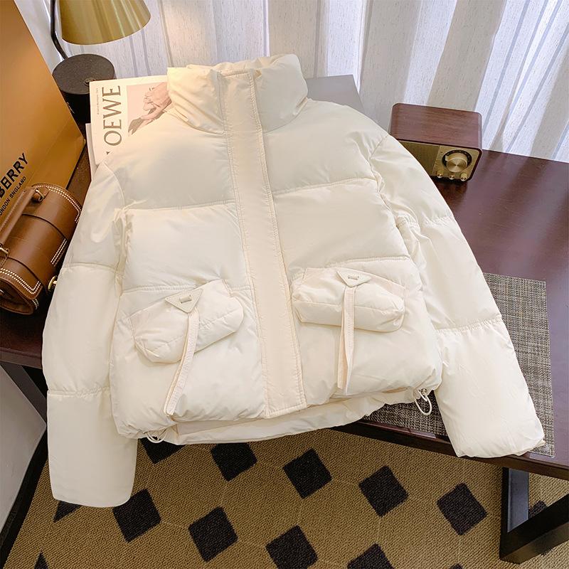 

Женское осенне-зимнее пальто с воротником-стойкой, короткое, однотонное, свободное, утолщенное, ветрозащитное, женская куртка, 5 цветов M бежевый