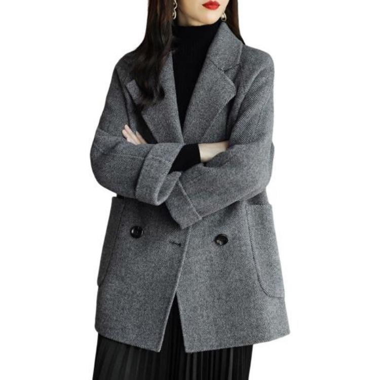 

Women Winter Overcoat Woolen Coat Double Breasted Mid Length Formal Business Jacket Turn Down Collar OL Commuting Solid Color Thick Outerwear 3XL