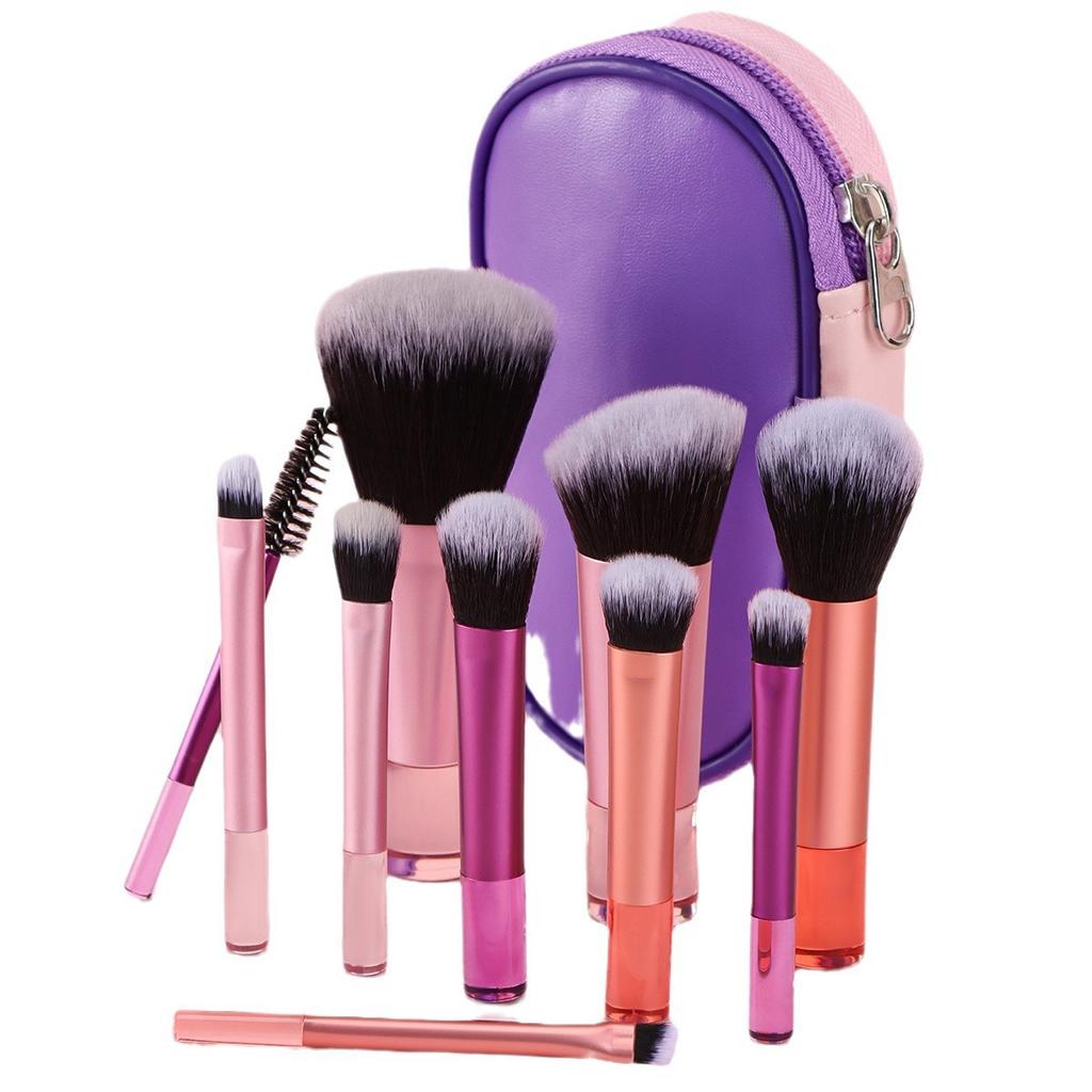 10Pcs Mini Makeup Brush Set, Crystal Handle Portable Foundation & Eyeshadow Brushes with Pouch
