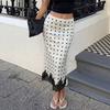 Damen Vintage Polka Dot Meerjungfrau Midi Rock, High Waist Pendler Rock, Satin Langrock mit Spitzenbesatz Saum für Frühling Tägliche Büro Freizeit Trendige Outfits