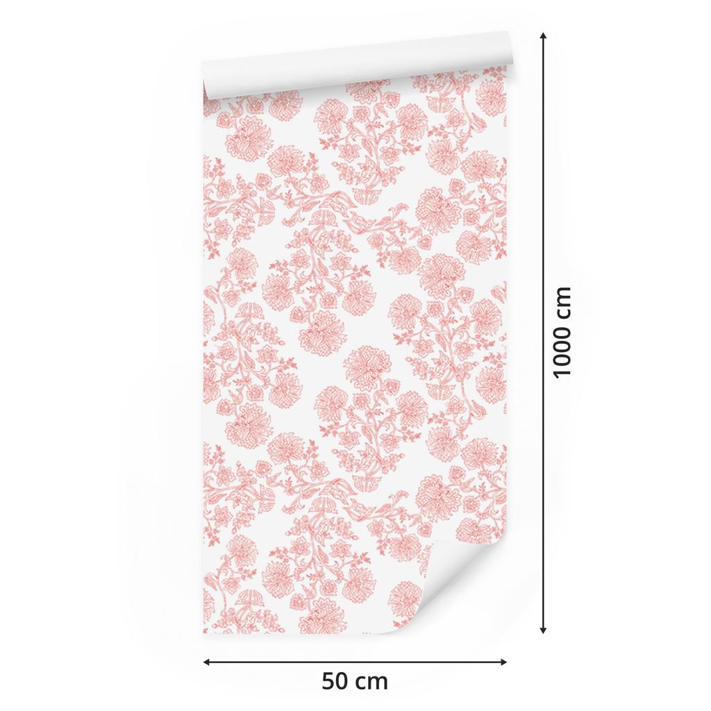 Wallpaper Flowers White, Coral Background for Living Room and Bedroom 50x1000