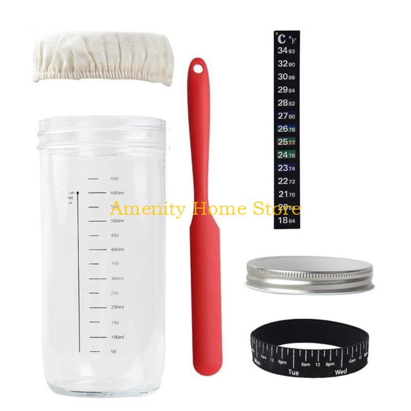 F26C Sourdough Starter Glass Jar Set Sourdough Starter Container with Thermometer Baking Accessories Perfect for Bread Making