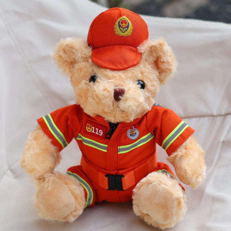 Adorable Plush Firefighter Bear Soft Stuffed Toy Perfect For Safety Awareness Gifts оранжевый