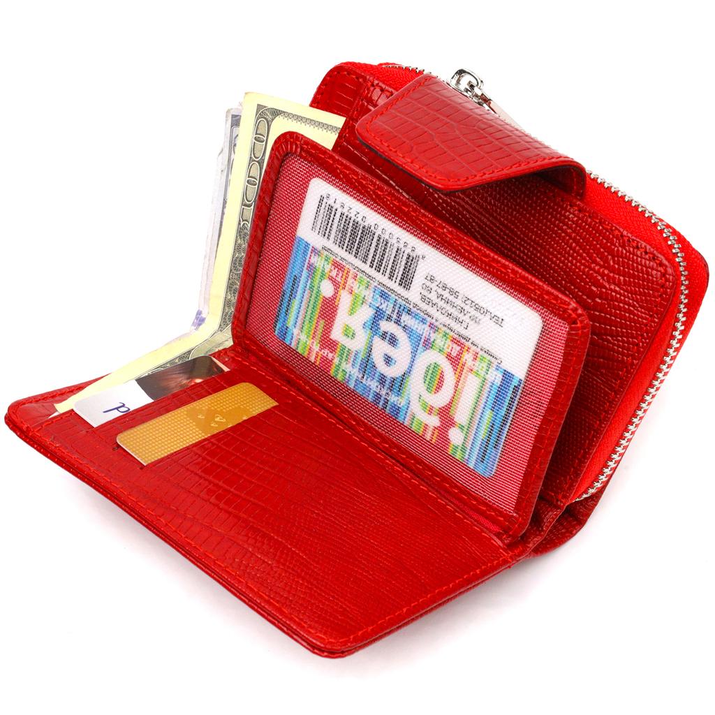 Textured Women's Vertical Purse with a Zipper Coin Holder Made of Genuine Leather with Embossing CANPELLINI 21731 Red