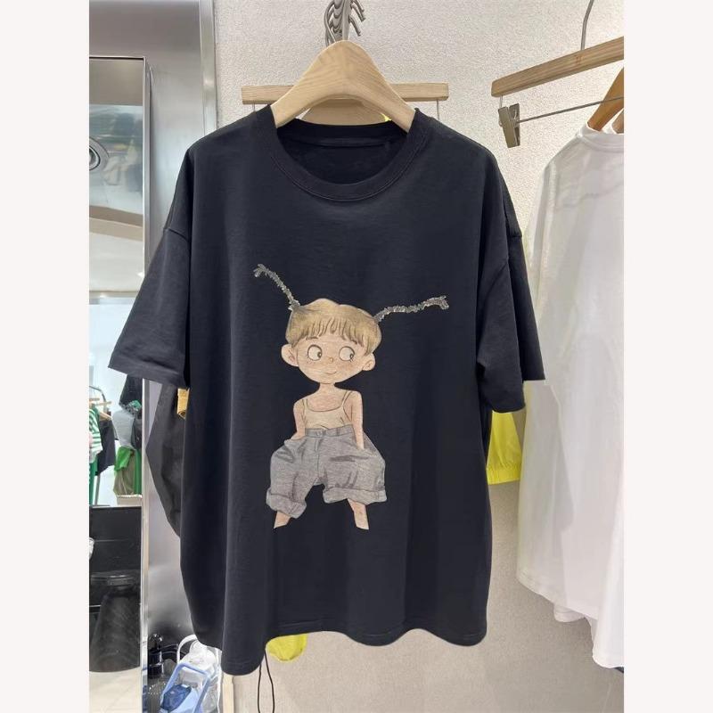 Unisex White Oversized T-Shirt Cartoon Boy Print Short Sleeve Casual Tee
