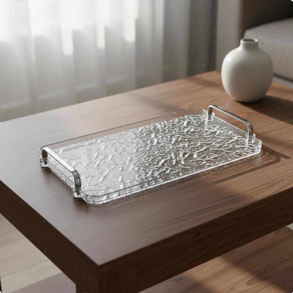 Water Wave Tray with Handles Versatile Rectangular Vanity Tray Clear Decorative Platter Bright Luxury Design for Living Room