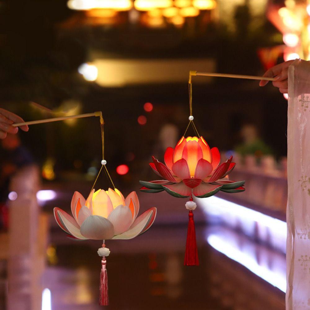 

Lotus Flower DIY Lantern Material Kit 3D Ancient Style Handheld Lantern Gift білий