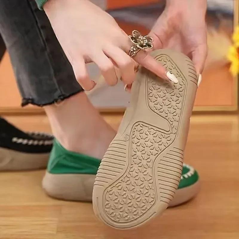 Thick-soled Casual Slip-on Loafers Women Anti-slip 2024 Spring Autumn New Comfortable Soft-soled Color-blocking Women's Shoes