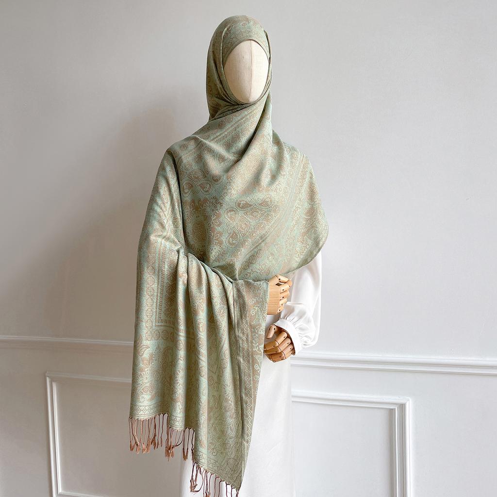 High-Quality Gold Thread Jacquard Women Hijab Scarf Lady Ramadan Wraps Shawls Muslim Headband Islamic Scarves Winter