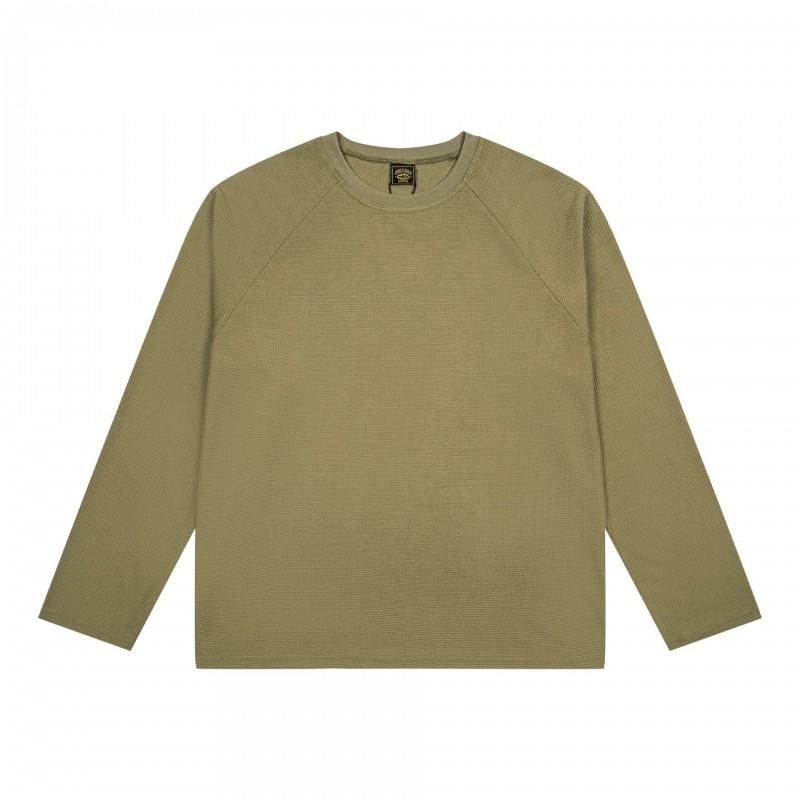 Mens Streetwear Long Sleeve Tee With Waffle Texture Print Loose Fit Cotton T-Shirt Fall Casual Wear