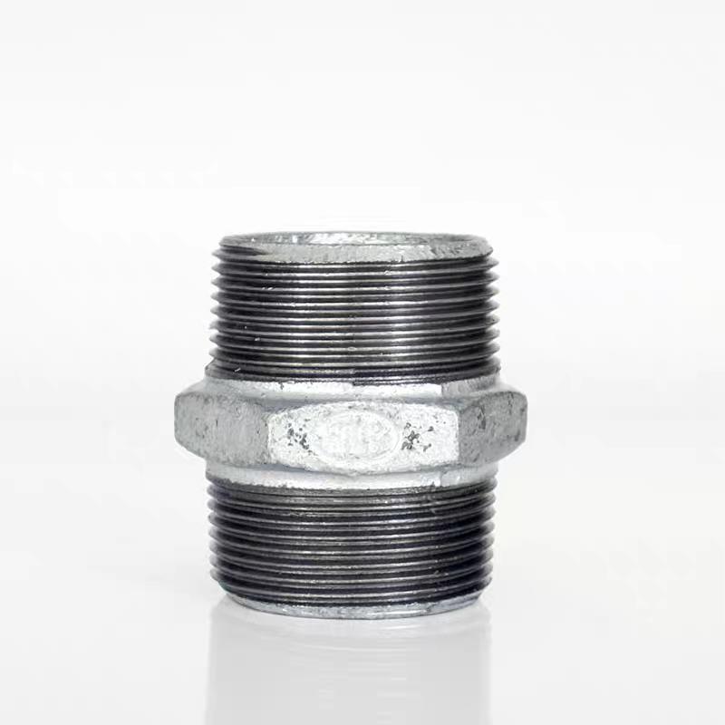 Conector de Nipple Hexagonal Galvanizado de Duas Pontas, Conexão para Tubo de Ferro Maleável, Opções de Diâmetro Igual e Variável