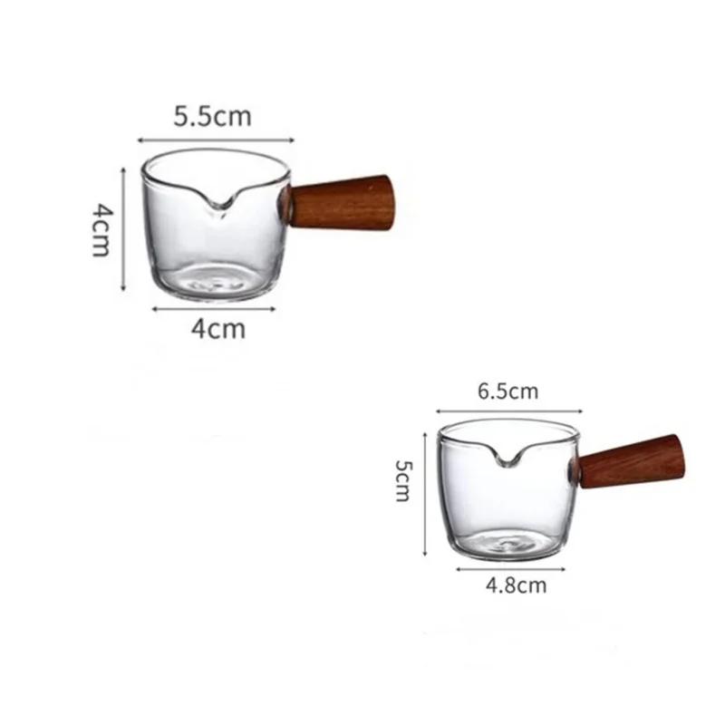 50/100ml Skleněná odměrka s dřevěnou rukojetí Espresso šálek S jedním výlevkem Šálek na mléko Kávové potřeby Průhledné kuchyňské měření