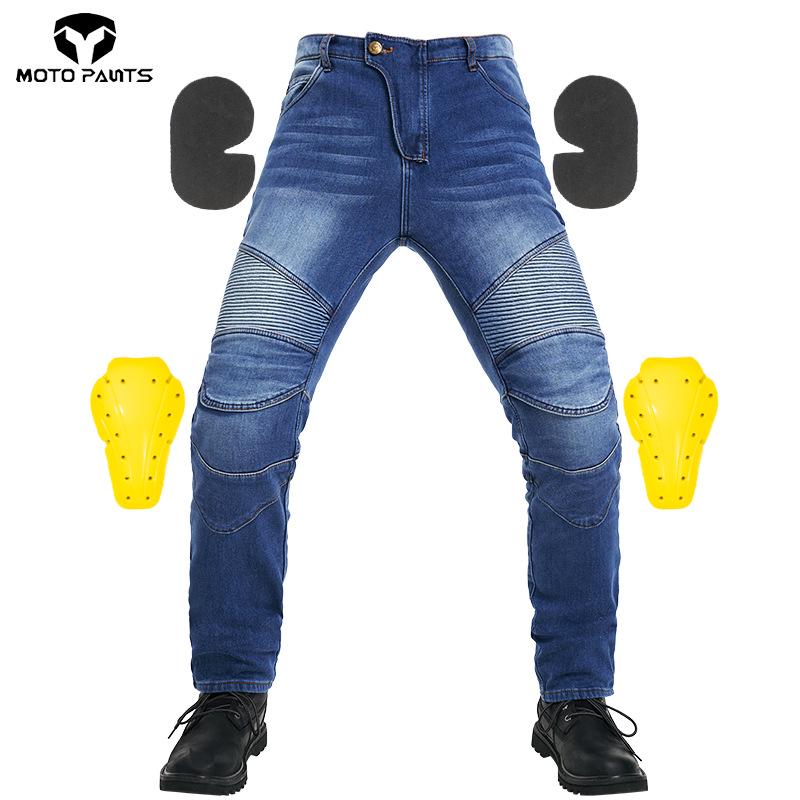 Unisex Fleece-Lined High Waist Motorcycle Riding Jeans with Protectors - Windproof, Warm, Fall-Proof.