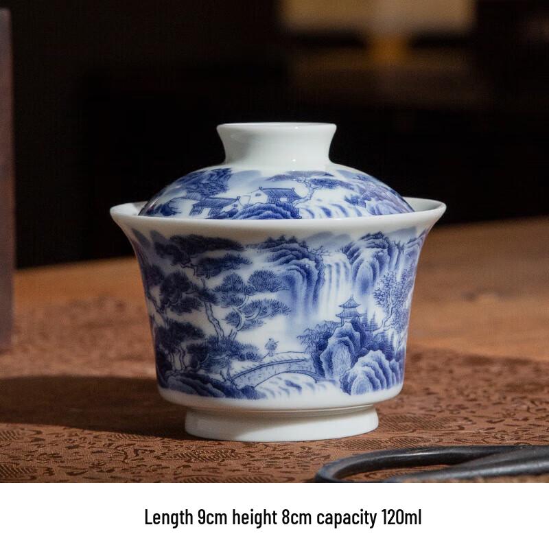 Chaxun Vintage Blue and White Mountain Home Ceramic Gaiwan